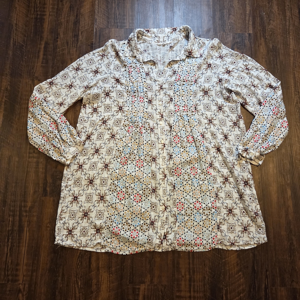 Bohemian Print Soft Long Sleeve Blouse Size Large